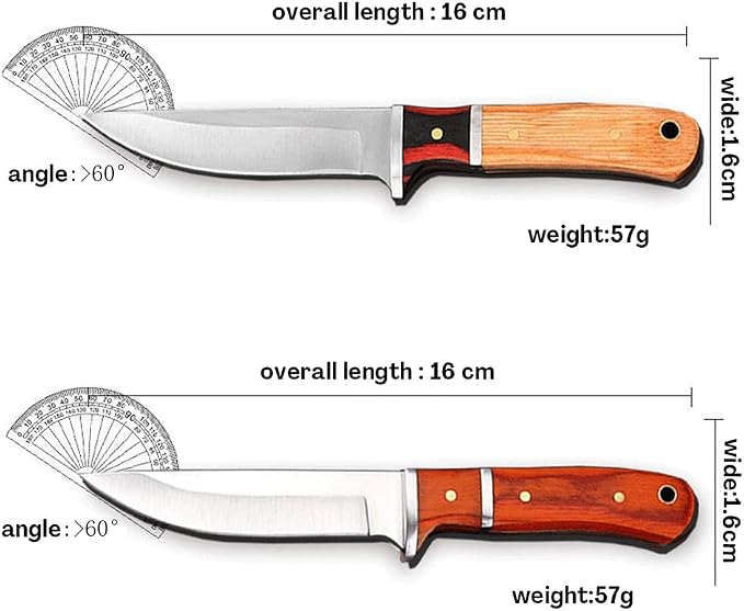 Two 3-Inch Super Sharp Knife with PU Protective Sleeve,High Carbon Steel Durable Portable Wooden Handle Knife for Outdoor,Picnics,Kitchen Cooking(Meat,Fruits,Vegetables,Seafood)