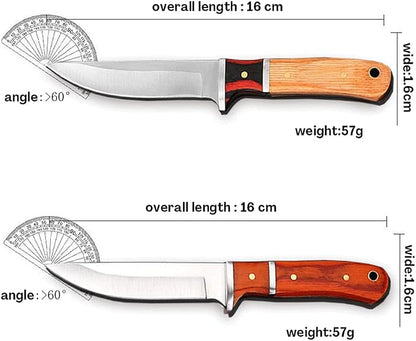 Two 3-Inch Super Sharp Knife with PU Protective Sleeve,High Carbon Steel Durable Portable Wooden Handle Knife for Outdoor,Picnics,Kitchen Cooking(Meat,Fruits,Vegetables,Seafood)