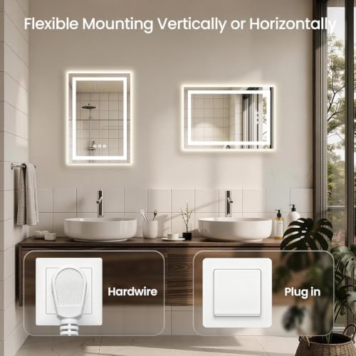 20"x28" LED Bathroom Mirror with Anti-Fog, Backlit & Front Lights, Memory
