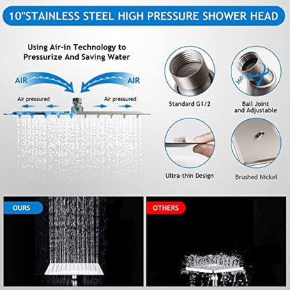 Shower Head Combo,10" Brushed Nickel High Pressure with 11" Extension Arm