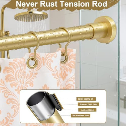 YNL Gold Shower Curtain Rod 32-80 Inch(2.7-6.6ft), Non Slip, Never Rust, No Drill Stainless Steel Spring Tension Shower Rod, Adjustable Tension Rod for Bathroom