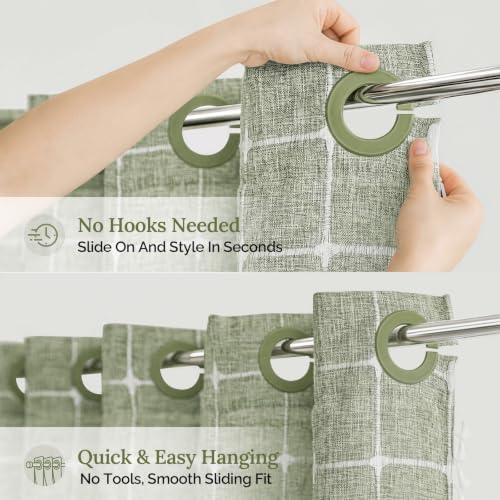 RiverDream Farmhouse No Hooks Shower Curtain with Snap-in Liner,Green,71x74