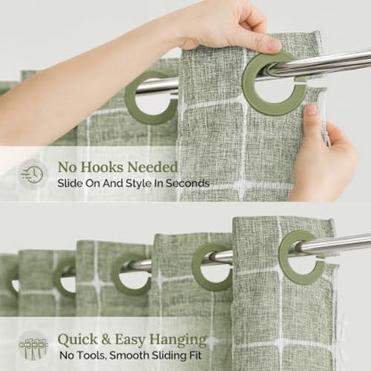 RiverDream Farmhouse No Hooks Shower Curtain with Snap-in Liner,Green,71x74