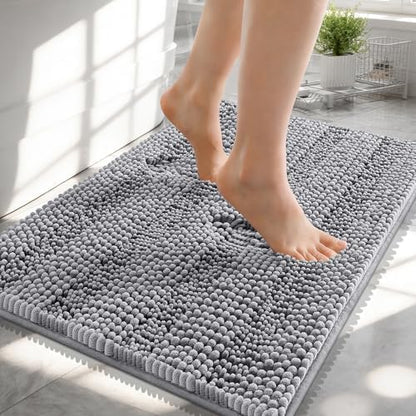OLANLY Thick Small Bathroom Rugs 24x16, Soft Chenille Bath Rugs, Grey