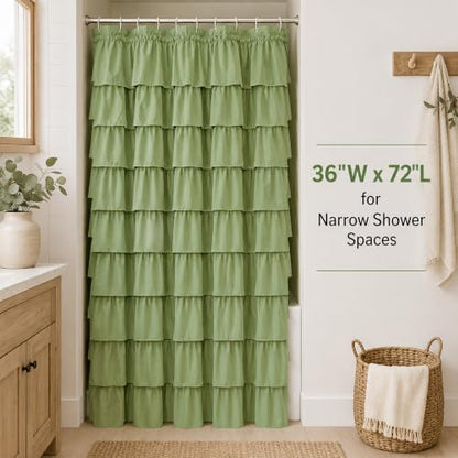 Green Ruffle Shower Curtain for Bathroom, 36x72 inch, 1 Panel, 6ft
