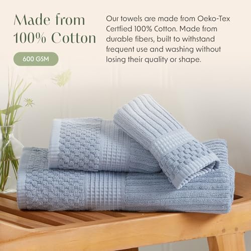 Springtree Home 100% Cotton Bath Towel Set | 4-Pack | Textured | Dusty Blue