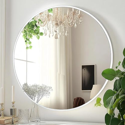 16 inch White Round Mirror, Circle Mirror, Matte White Metal Frame
