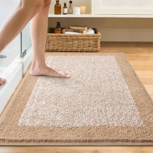 48x32 Large Bathroom Rugs Non Slip Washable, Soft Absorbent Bath Mat Beige