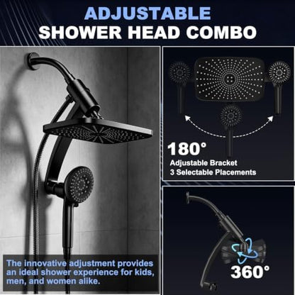 12 Inch High Pressure Rainfall Shower Head Combo,9 Settings Handheld Shower