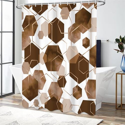 deFouliao Brown Modern Shower Curtain Geometric Grid Art Abstract Waterproof Bathroom Curtain for Bathtub Home Hotel Decor, Washable with Hooks, 72x72 Inch