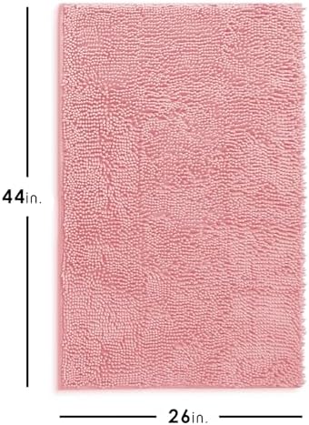 Hearth & Harbor Bathroom Rugs, Chenille Bath Mat - Machine Washable Bath Mats for Bathroom Non-Slip Backing Rubber, Quick Dry Bathroom Mat, 26 x 44 - Pink