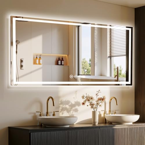 72"x30" LED Bathroom Mirror with Anti-Fog, Backlit & Front Lights, Memory
