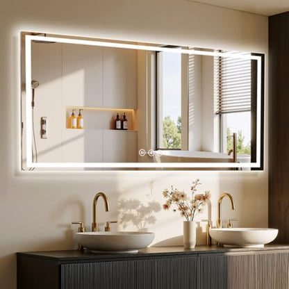 72"x30" LED Bathroom Mirror with Anti-Fog, Backlit & Front Lights, Memory