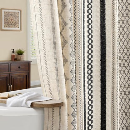 Black Boho Linen Shower Curtain,72" W x 72" L
