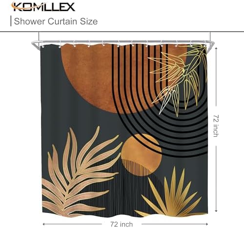 Mid Century Brown Black Boho Abstract Modern Bathroom Shower Curtain Set