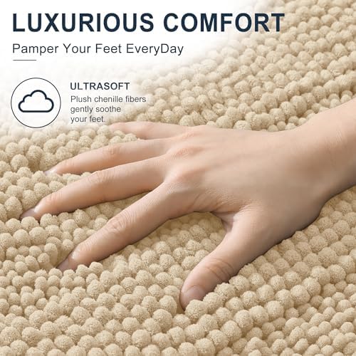 Smiry Thick Chenille Bathroom Runner Rugs 47x20, Absorbent Bath Mat, Beige