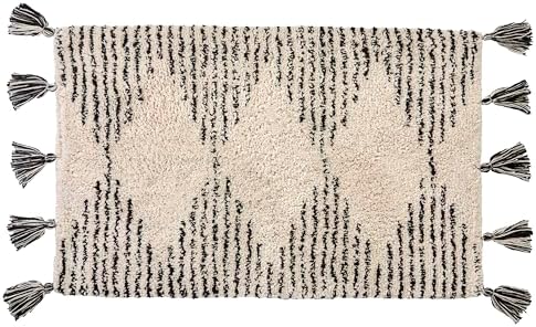 SKL Home Geo Diamond Bath Rug with Tassels, Anti-Slip, 20" x 30", Tan