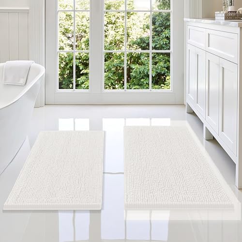Smiry Chenille Bathroom Rugs Sets 2 Piece (34x21+30x20, Ivory)