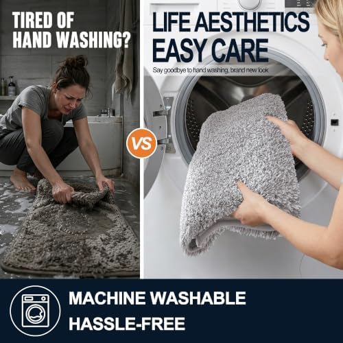 OLANLY Microfiber Bathroom Rugs 30x20, Quick Dry Mat, Light Grey and White