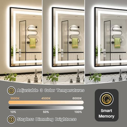 60x36 Inch LED Bathroom Mirror with Black Frame, Backlit & Front Lit