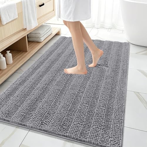 OLANLY Thick Large Bathroom Rugs 59x35, Soft Chenille Bath Rugs, Grey