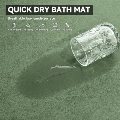 MontVoo -Bath Mat Rug-Rubber Backing Non Slip Quick Dry Absorbent Thin Bathroom Rugs Fit Under Door-Faux Suede Surface Bathroom Floor Mats-Shower Rug for in Front of Bathtub Shower Sage Green 16"x24"