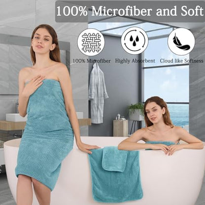 Ycosy 4 Pack Extra Large Microfiber Bath Towels Set,35x70 inches,600GSM,Less Lint Highly Absorbent Super Soft & Quick Dry,Oversized Bath Towels,Perfect for Bathroom Gym Pool,Turquoise