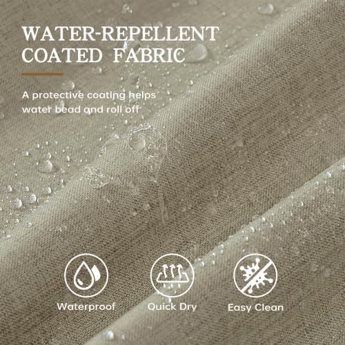 Furlinic No Hook Shower Curtain Scalloped Boho Taupe Linen Fabric 96 Inch