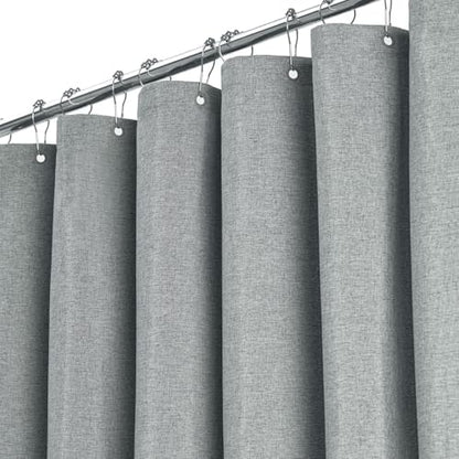 BTTN 72x80 Linen Textured Waterproof Fabric Shower Curtain Set, Grey/Gray