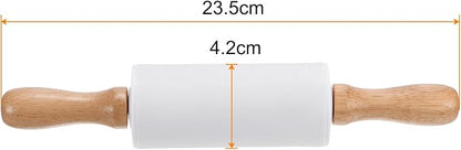 HARFINGTON Silicone Rolling Pins for Baking 9.25 Inch Non-Stick Silicone Surface Wooden Handle Rolling Pin Small Roller Playdough Rolling Pins for Fondant Kitchen Dough Pizza, White