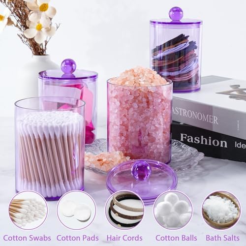 6 Pcs Acrylic Qtip Holder, Cotton Ball Holder Jars with Lids, Purple