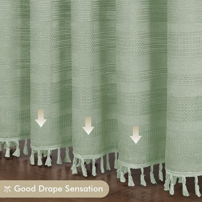 OVZME Small Stall Shower Curtain - Linen Textured Bathroom Curtain with Boho Tassel, Heavy Duty Farmhouse Bath Decor for RV Camper, Machine Washable, 36Wx72L Inches, Light Green