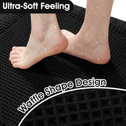 Extra Large Waffle Bath Mat, 6'x2' Black-Bordered, Super Absorbent Non-Slip Quick Dry Bathroom Rugs with Tassels, Machine Washable Ultra Soft Boho Bath Rugs for Floor, Toilet Mats Boho Farmhouse Decor