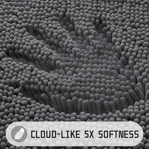 Yimobra Large Bathroom Rugs 36"x24", Non Slip Bath Mat for Tub, Shaggy Rug Floor Carpet, Extra Soft Super Absorbent Quick Dry, Machine Washable,Dark Gray
