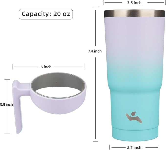 Konokyo 20 oz Tumbler with Handle and 2 Straw 2 Lid, Insulated Water Bottle Stainless Steel Vacuum Cup Reusable Travel Mug, Lavender Green