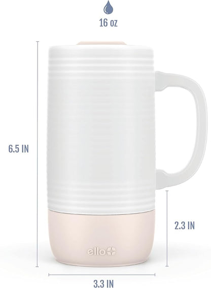 Ello Jane 18oz Ceramic Travel Mug with Handle, Splash-Resistant Slider Lid and Built-in Coaster, Perfect for Coffee and Tea, BPA Free, Dishwasher Safe, Gift for Him Her Mother's Day Birthday, Sandbar