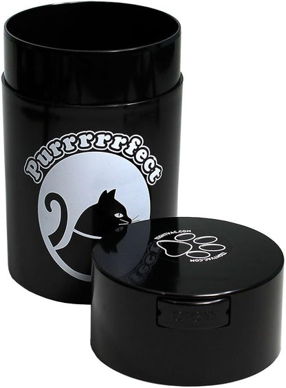 Tightpac Pawvac 1 to 6 Ounces Container, Airtight Pet Food and Treats Storage Jar - Patented Vacuum Seal Container for Pet Food, Treats and other Dry Goods - Black with Cats