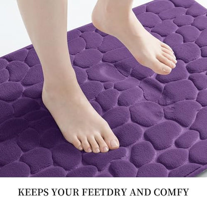 YIHOUSE Memory Foam Bath Mat Cobblestone Bathroom Rugs Super Water Absorbent Bath Mats for Bathroom Machine Washable Bath Rugs(24 x 36,Eggplant)