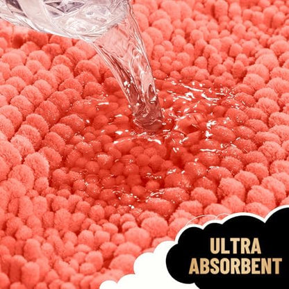 OLANLY Thick Bathroom Runner Rugs 59x24, Chenille Long Bath Rugs, Coral
