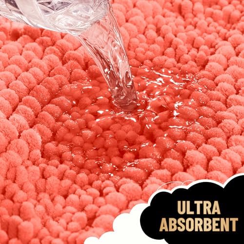 OLANLY Thick Bathroom Runner Rugs 44x24, Soft Chenille Bath Rugs, Coral
