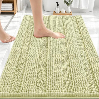 OLANLY Thick Bathroom Rugs 30x20, Soft Chenille Striped Bath Rugs, Vanilla