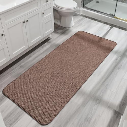 Bath Mat,Ultra Thin Bathroom Runner Rugs,Large Bath Mats for Bathroom,Quick Dry,Non-Slip,Machine Washable,Low Pile,Bath Rug,Shower Outside,Sink,Home Decor Accessories.Brown,1'5"x4'11"（17x59inch）