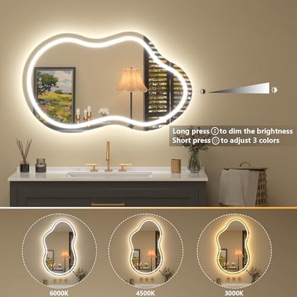 60x32 Inch Irregular LED Bathroom Mirror with Lights