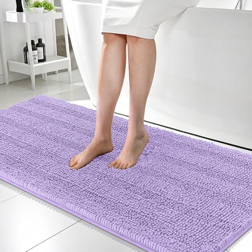 OLANLY Thick Bathroom Runner Rugs 59x24, Soft Chenille Bath Rugs, Lavender