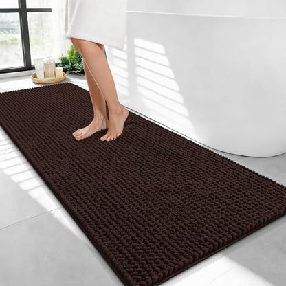 OLANLY Thick Chenille Bathroom Runner Rugs 47x24, Absorbent Bath Mat, Brown