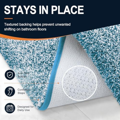 OLANLY Microfiber Soft Bathroom Rugs Mats 59x20, Peacock Blue and White