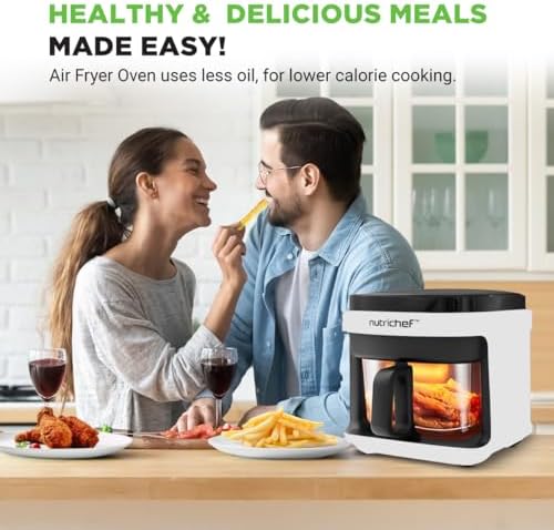 Nutrichef 5.8 Quart Air Fryer | 8-in-1 Preset Cook Modes| Transparent Fry Bowl for Best Cooking Results | Cook Shrimp, Steak, Fries, Wings, Chicken & More | Precise Temperature Control & Time | White
