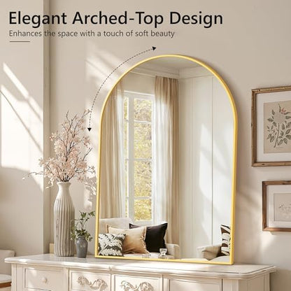 Arched Bathroom Mirror for Wall, 40" x 28" Metal Frame Vanity Mirror, Gold