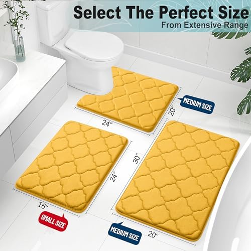OLANLY Memory Foam Toilet Rugs U-Shaped 24x20, Soft Bath Mat, Yellow