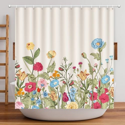 Vintage Floral Shower Curtain, Retro Wildflowers Shower Curtain 72x72